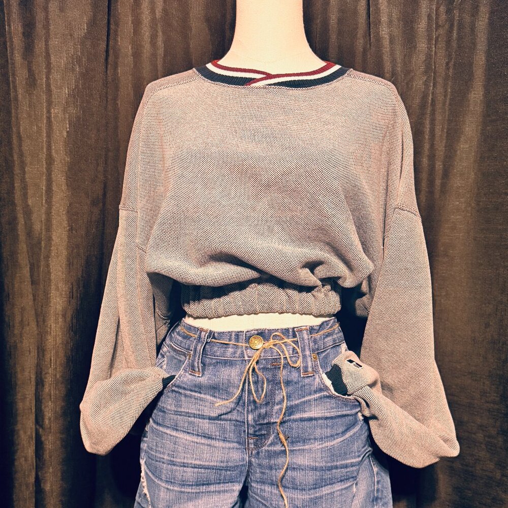 (XXL) RUSSELL ATHLETIC Crop Sweatshirt Dk Blue & White Jersey Weave - Picture 5 of 6